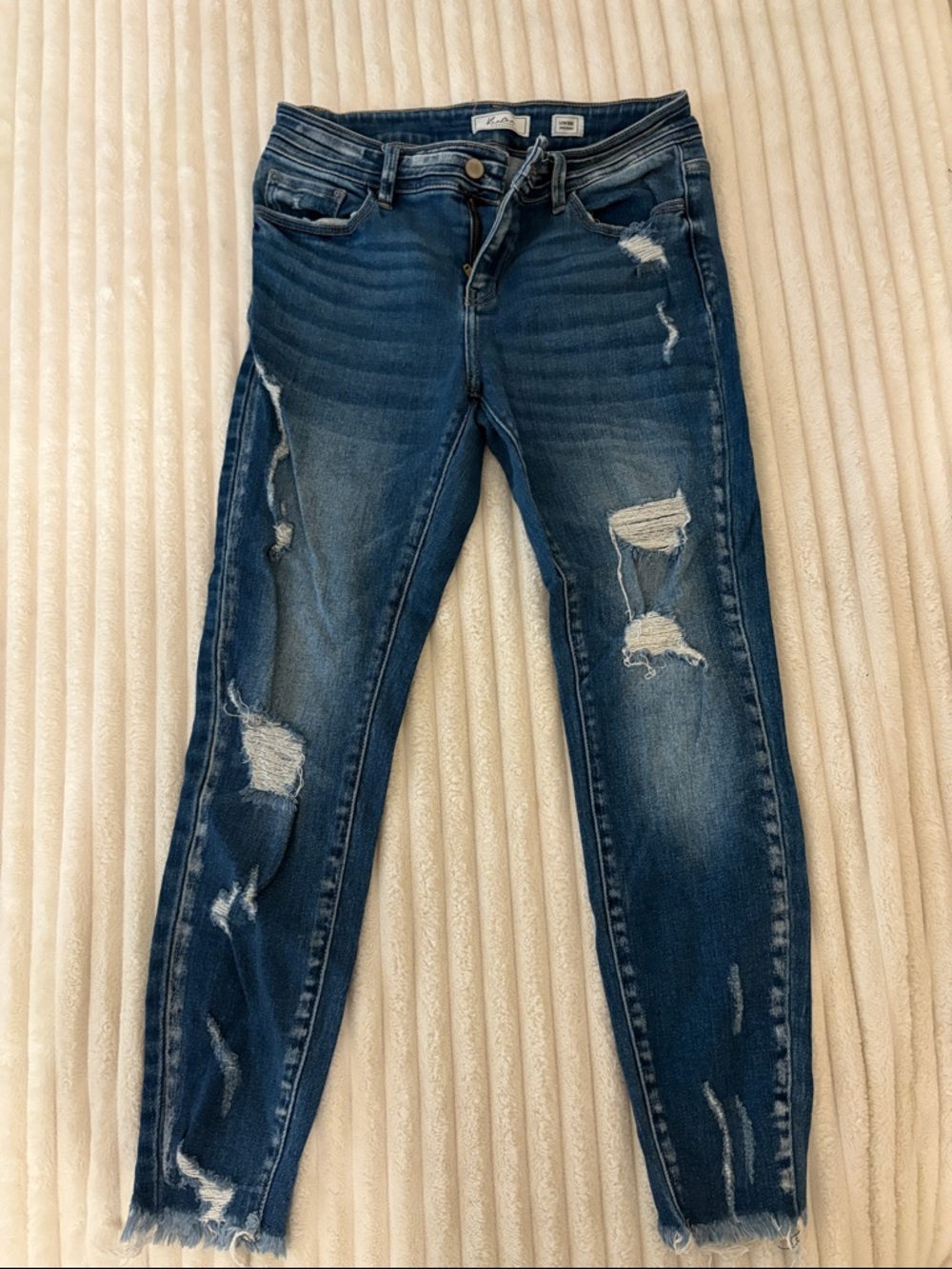 Low Rise Dark Wash Distressed Women’s Jeans